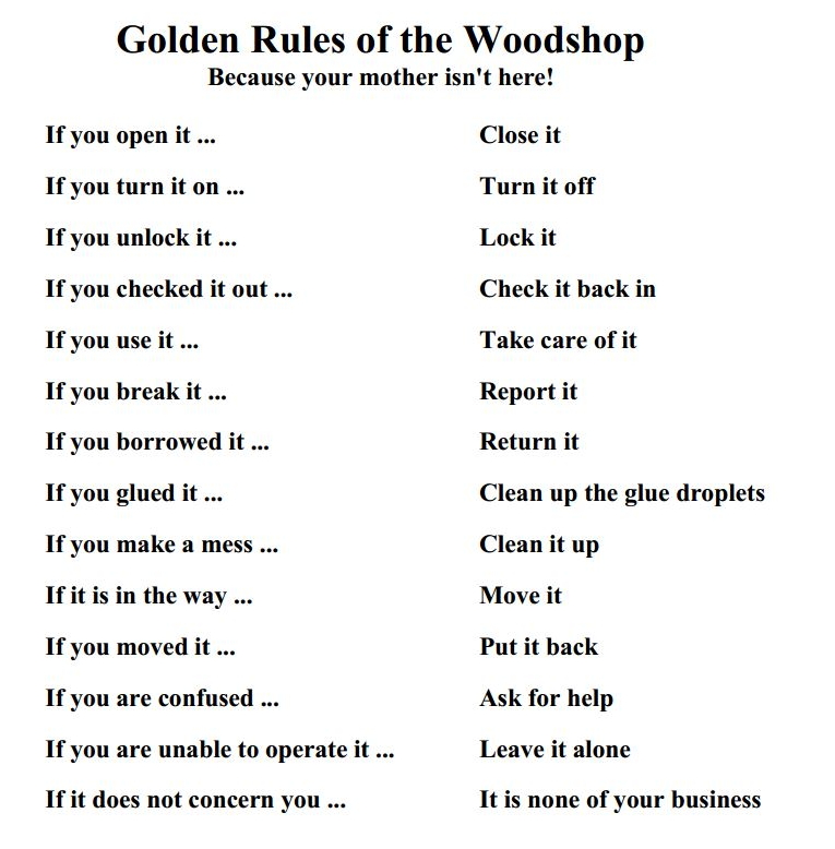 Golden Rules of the Woodshop